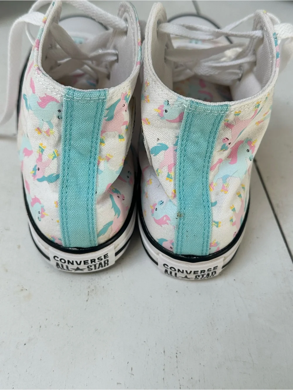 Converse Kids High-Top Sneakers in White with Pink & Teal Unicorns